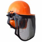 CAPACETE COM PROTECAO FACIAL E ABAFADOR CONCHA - COR LARANJA